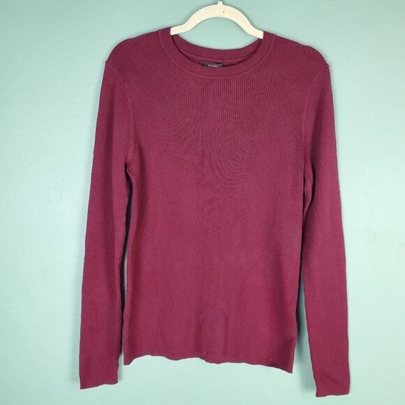 Halogen Ribbed Crew Neck Long Sleeve Burgundy Stretchy Sweater Size XL - Picture 1 of 6